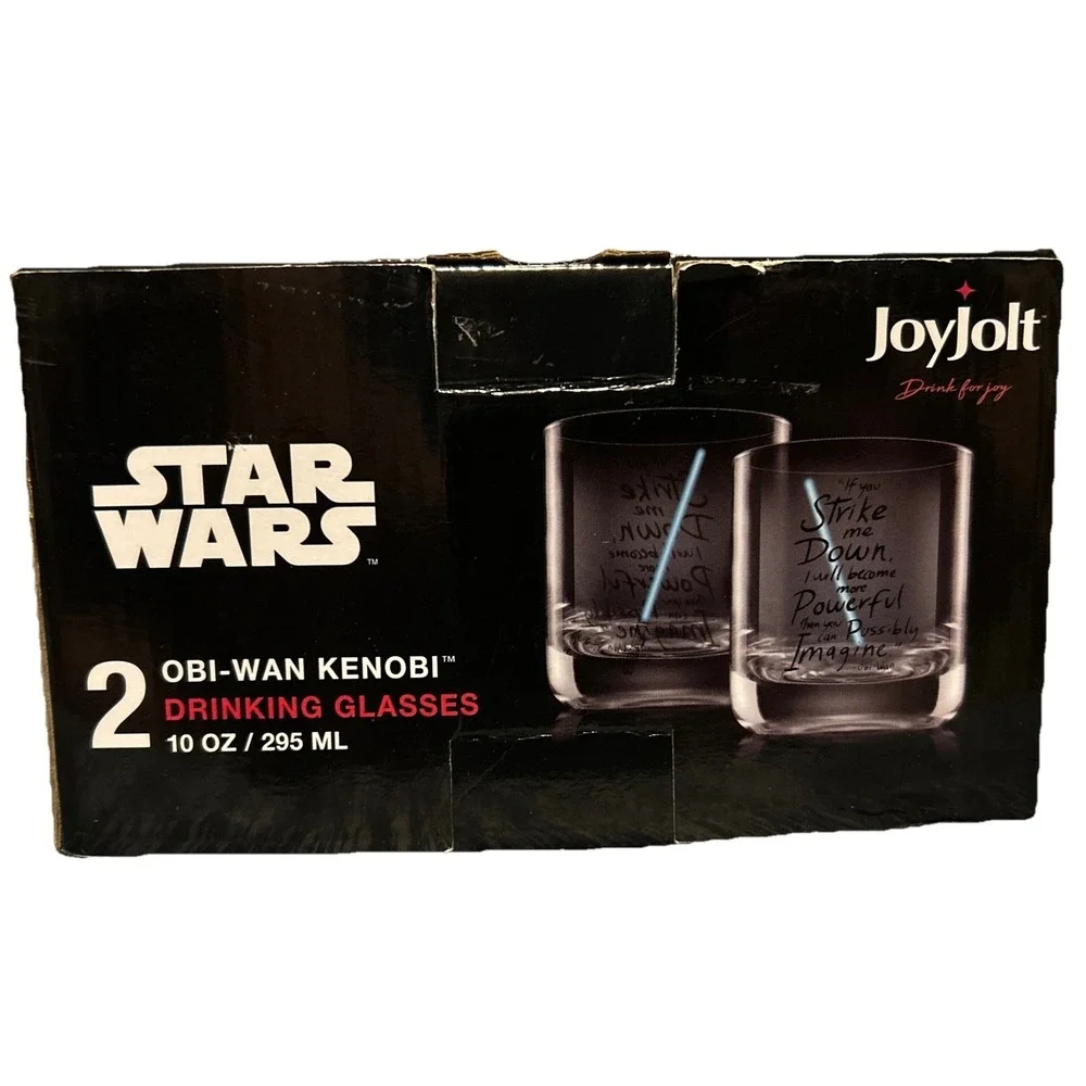 2 Star Wars Obi Wan Kenobi Drinking Glasses Blue Light Saber Disney 10oz NEW